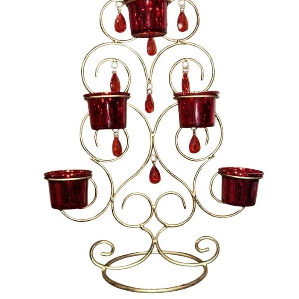 Rustic Metal Christmas Tree Candle Holder - Picture 2 of 9